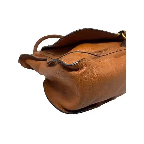Chloe Large Marcie Pebbled Leather Satchel Bag Tan Cognac Gold Hardware w COA - Picture 6 of 16